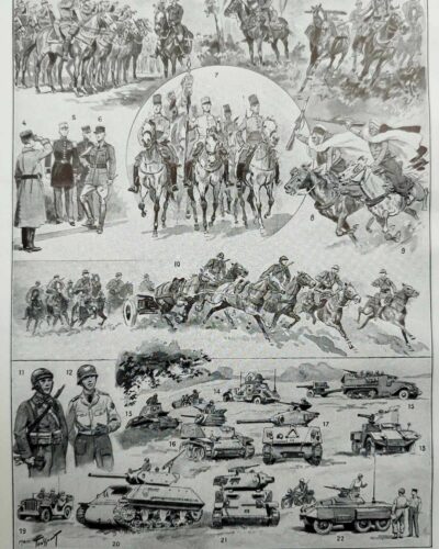 Cavalerie française, évolution historique, planche originale 1948