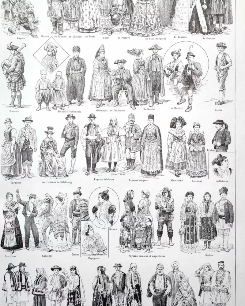 Costumes traditionnels I, des Gaulois à 1610, planche 1948 – verso du document ancien