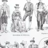 Costumes traditionnels I, des Gaulois à 1610, planche 1948 – verso encadré en décoration murale