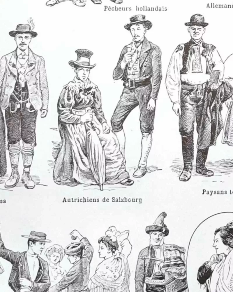 Costumes traditionnels I, des Gaulois à 1610, planche 1948 – verso encadré en décoration murale