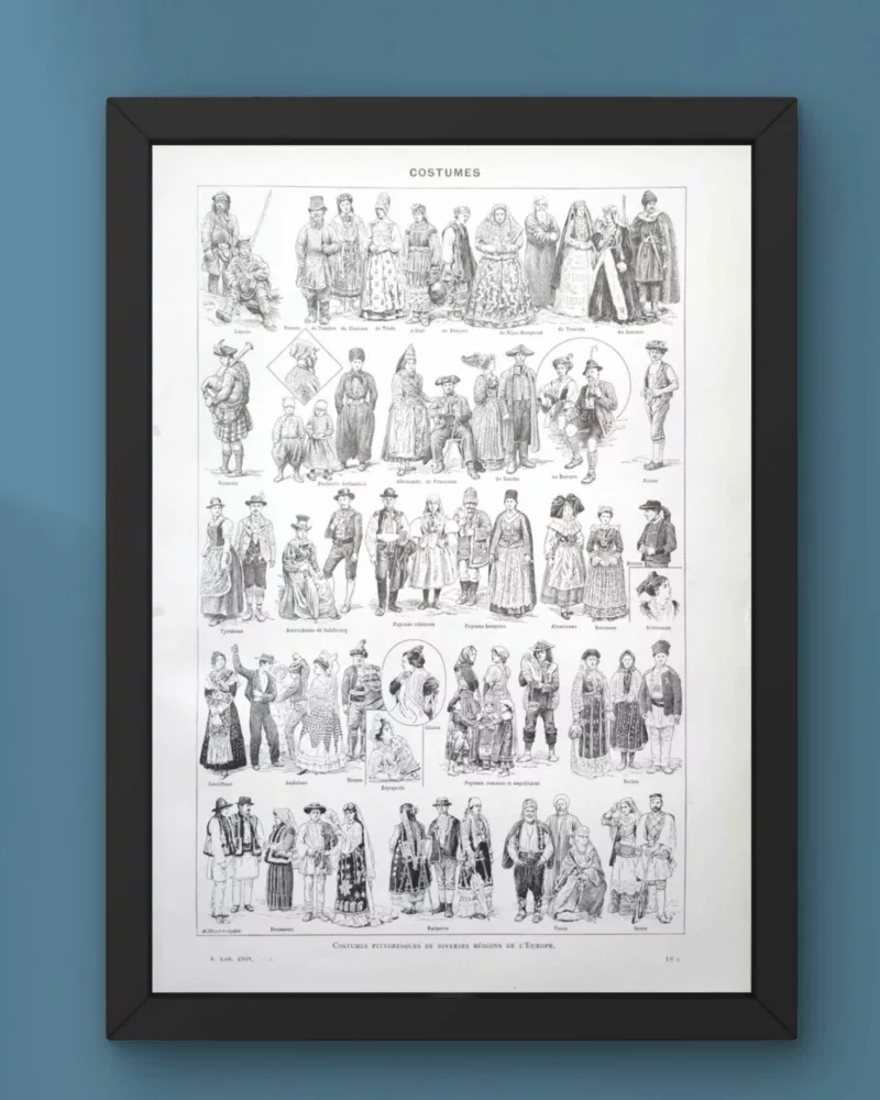 Costumes traditionnels I, des Gaulois à 1610, planche 1948 – verso du document ancien