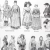Costumes traditionnels I, des Gaulois à 1610, planche 1948 – verso encadré en décoration murale