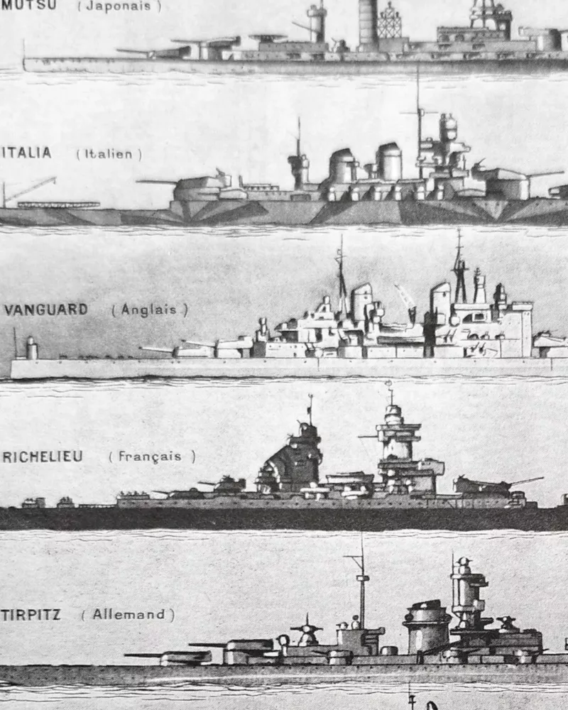 Cuirassés et navires militaires, planche 1948 – détail de la planche ancienne