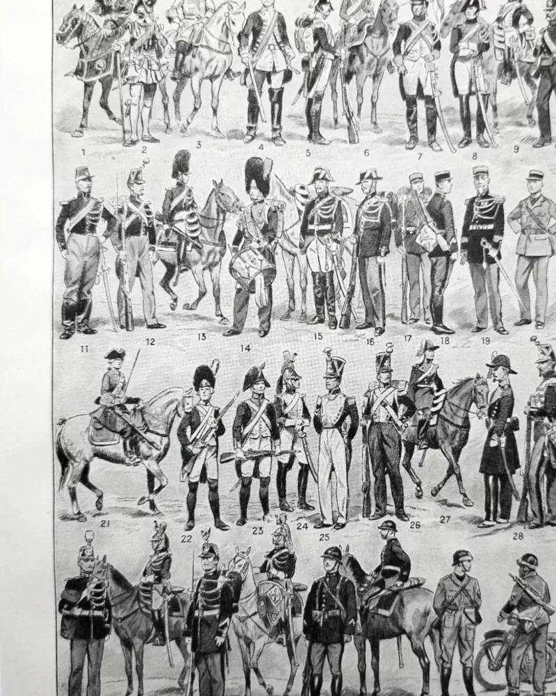 Gendarmerie française, uniformes historiques, planche 1948 – planche ancienne entière