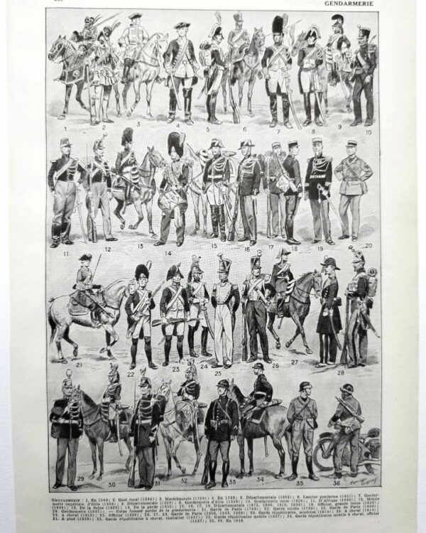 Gendarmerie française, uniformes historiques, planche 1948