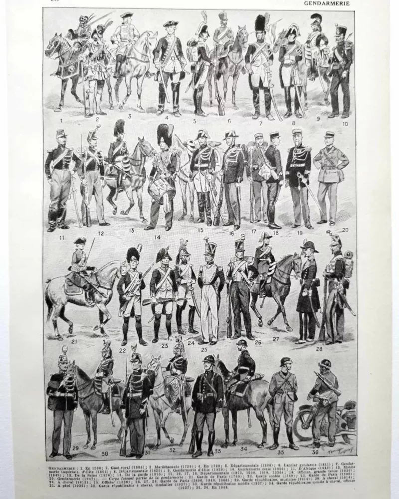 Gendarmerie française, uniformes historiques, planche 1948