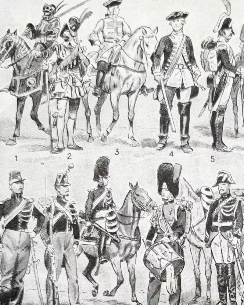 Gendarmerie française, uniformes historiques, planche 1948 – détail de la planche ancienne