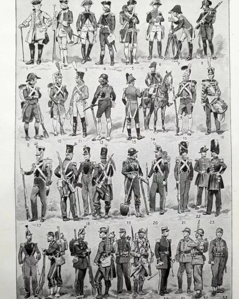 Génie, uniforme et tenues, planche originale de 1948 – planche ancienne entière