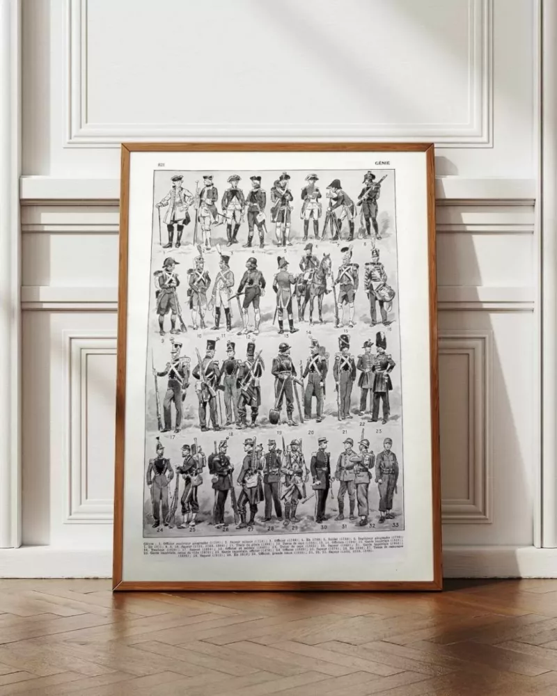 Génie, uniforme et tenues, planche originale de 1948 – planche encadrée en décoration murale
