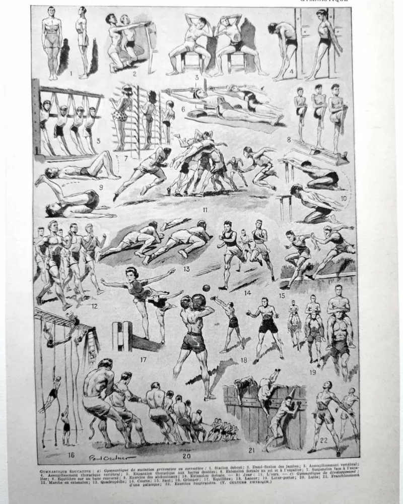 Sports et pratiques sportives, lot de 6 planches 1948