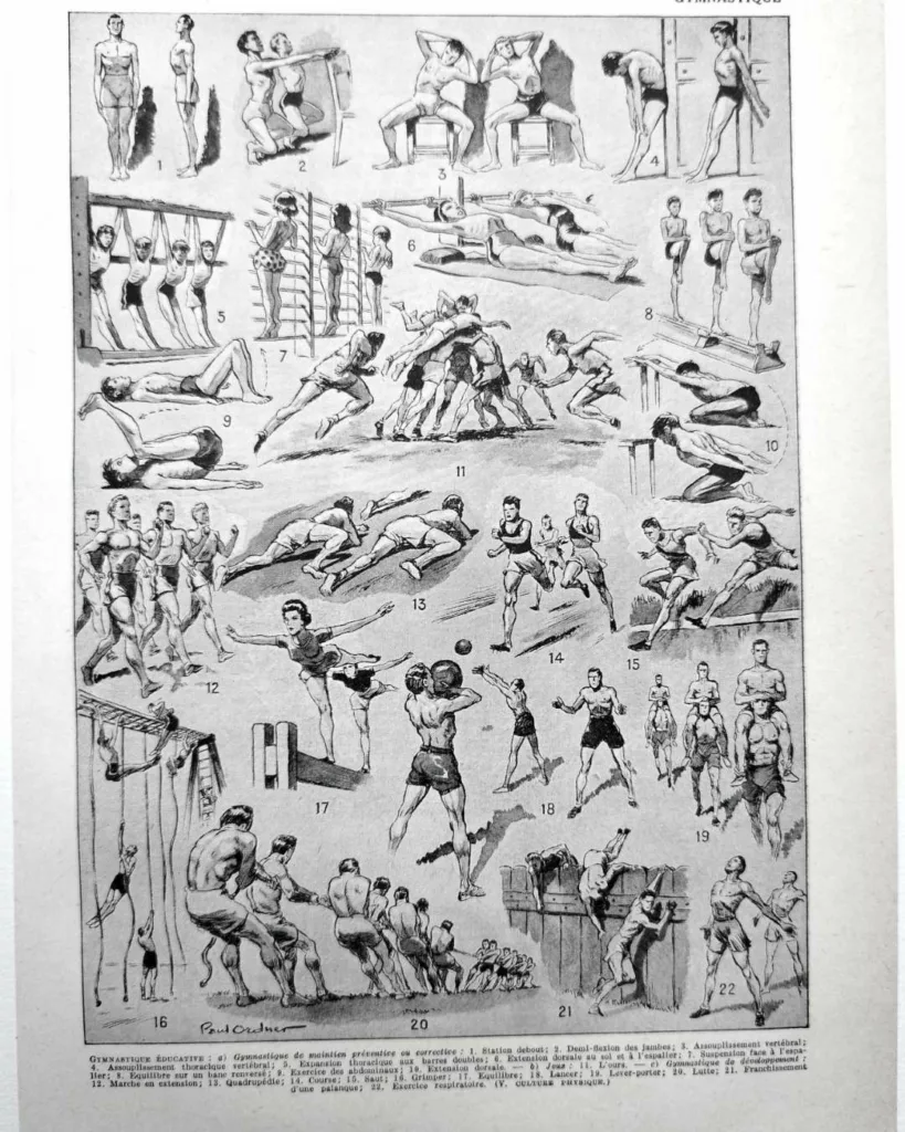 Sports et pratiques sportives, lot de 6 planches 1948