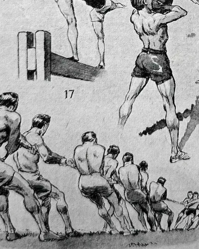 Sports et pratiques sportives, lot de 6 planches 1948 – verso encadré en décoration murale
