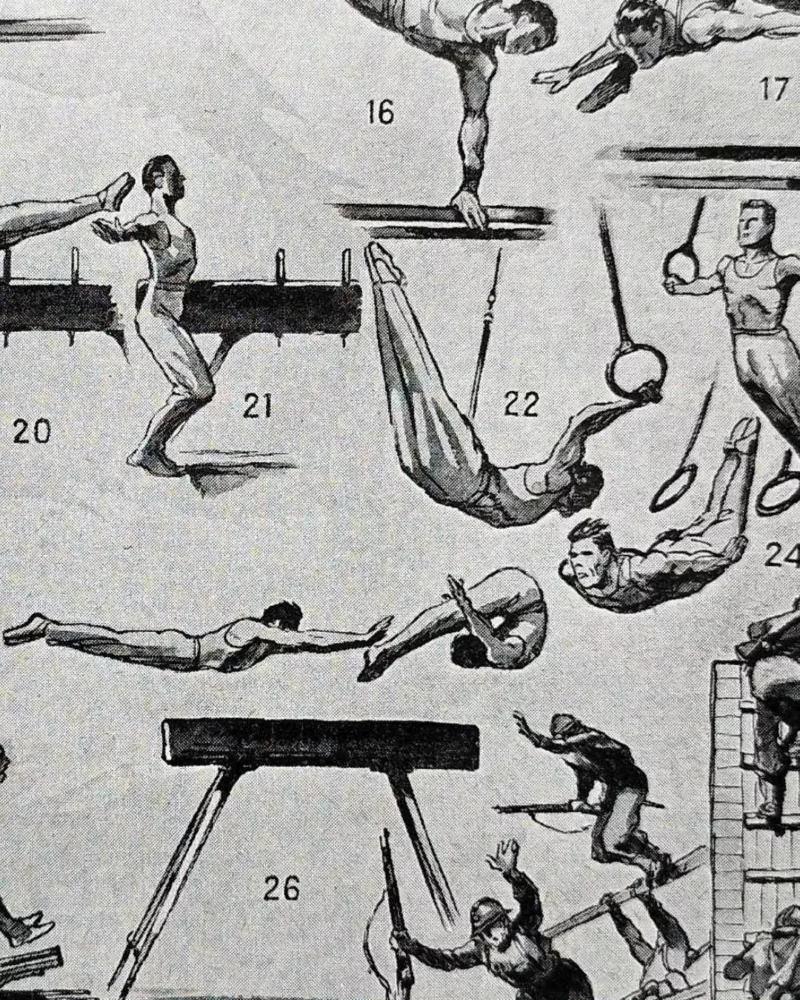 Sports et pratiques sportives, lot de 6 planches 1948 – verso encadré en décoration murale