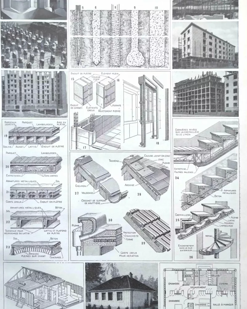 nlu2-maisons-architecture-a10 Architecture et construction, planche encyclopédique 1949 – planche ancienne entière