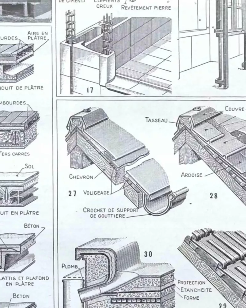 nlu2-maisons-architecture-a14 Architecture et construction, planche encyclopédique 1949 – détail de la planche ancienne