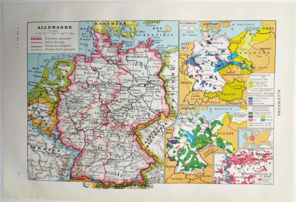 Allemagne, carte historique et vues urbaines 1948