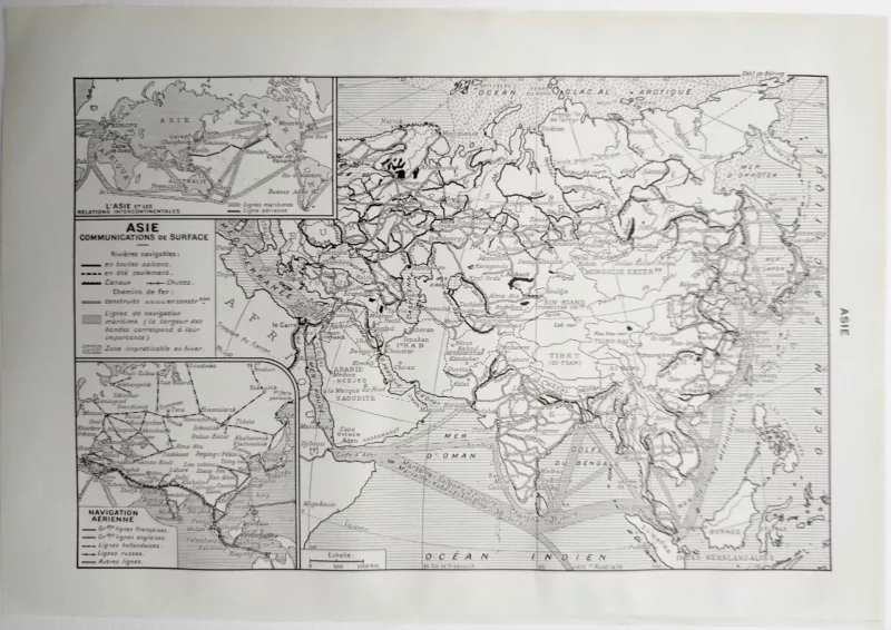 Carte des voies maritimes et aériennes de l'Asie