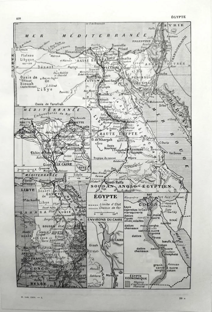 Égypte en 1948, carte géographique du Nil et du territoire égyptien