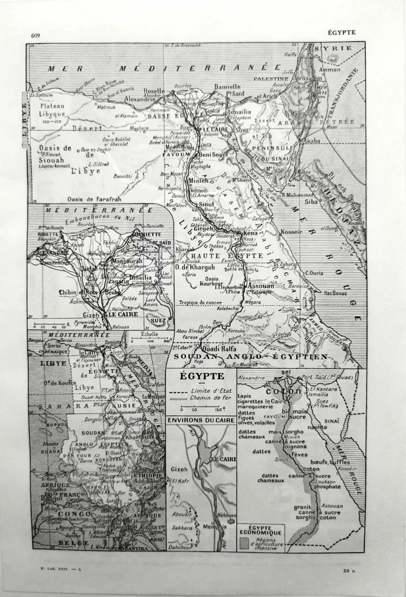 NU11948EGYP-R-egypte-carte Égypte en 1948, carte géographique du Nil et du territoire égyptien