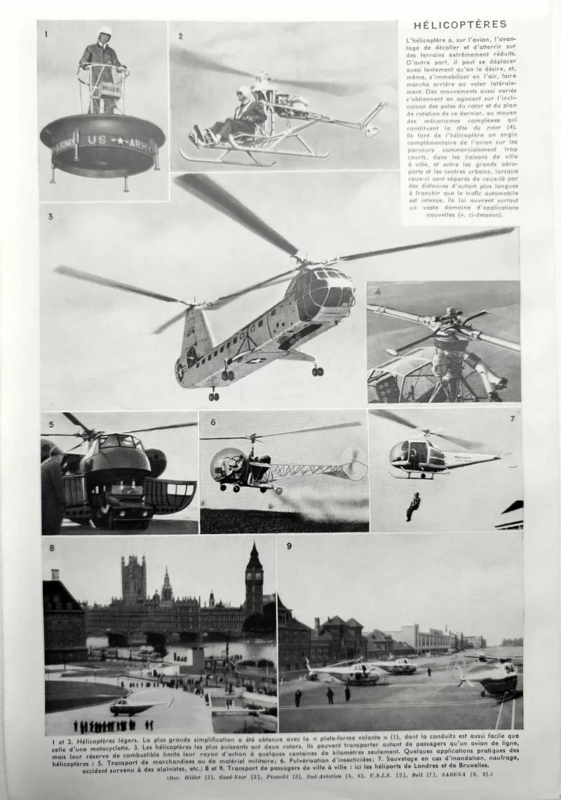 NU11948ELEC-V-helicopteres Hélicoptères et aviation à voilure tournante, planche encyclopédique originale de 1948
