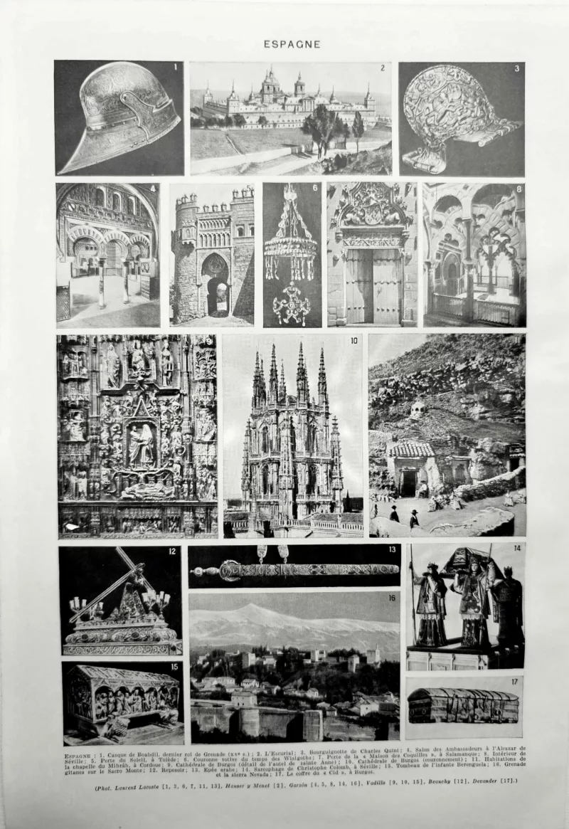 NU11948ESPA-V-espagne-art Espagne, paysages, monuments et arts, verso de la planche encyclopédique de 1948