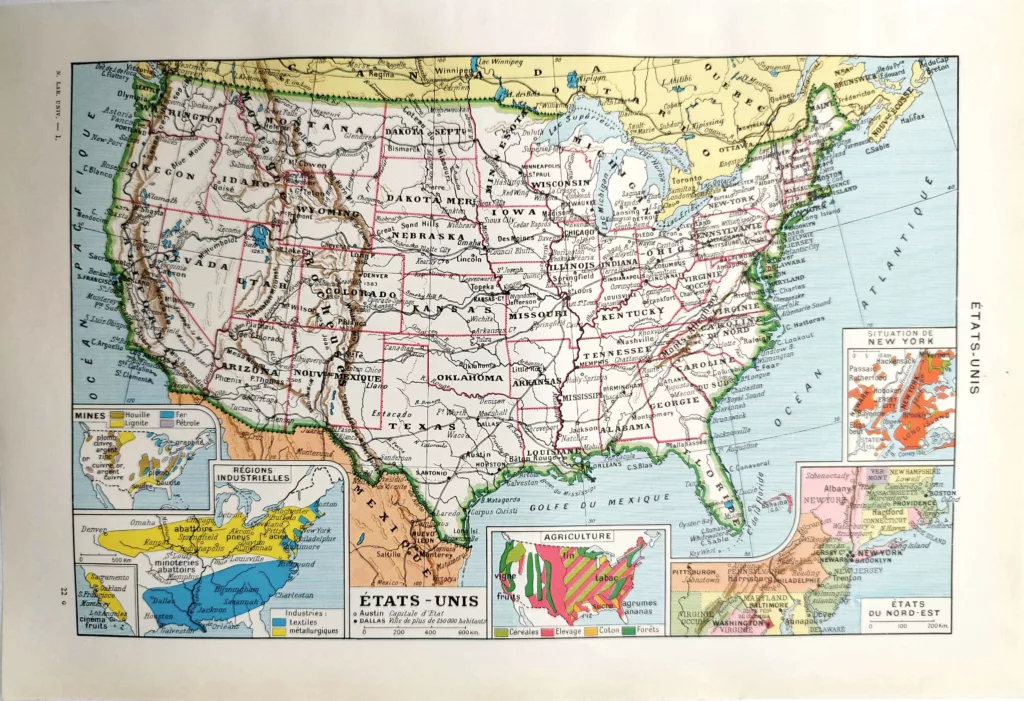 États-Unis en 1948, carte géographique du territoire américain