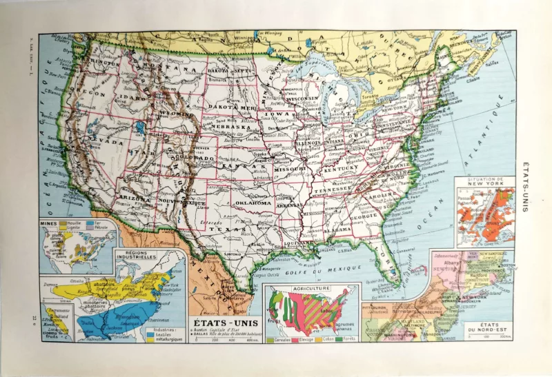 États-Unis en 1948, carte géographique du territoire américain