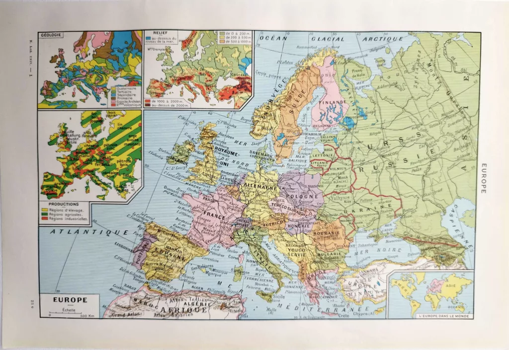 Europe en 1948, carte géographique des États et frontières européennes
