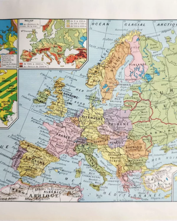 NU11948EURO-R-europe-geographie Europe en 1948, carte géographique des États et frontières européennes