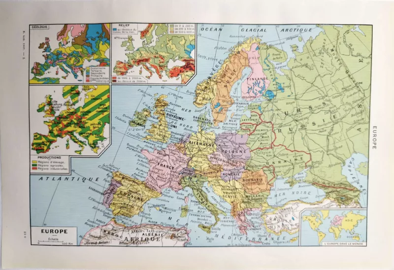 NU11948EURO-R-europe-geographie Europe en 1948, carte géographique des États et frontières européennes