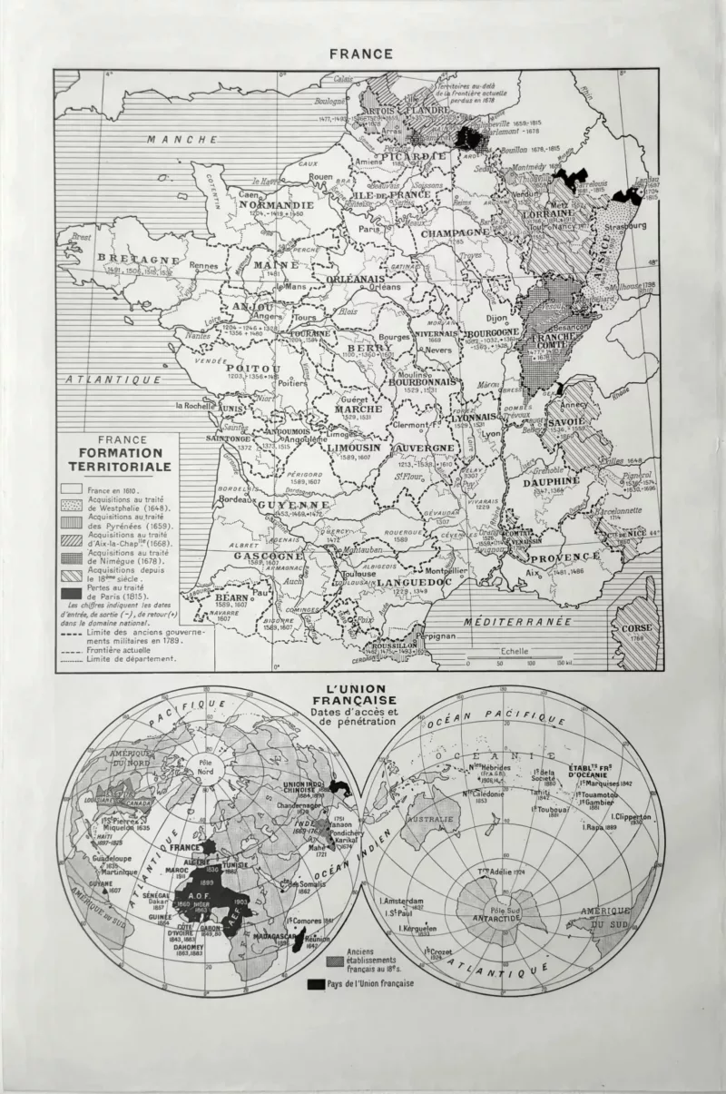 NU11948FRAN-Vé-France-carte-regions-union Carte ancienne de France en 1948 présentant régions et organisation territoriale