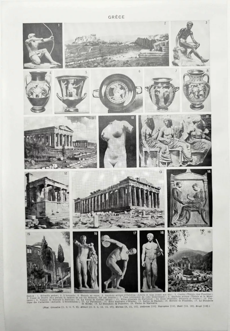 NU11948GREC-R-grece-art Grèce, art et patrimoine antiques, verso de la planche encyclopédique de 1948