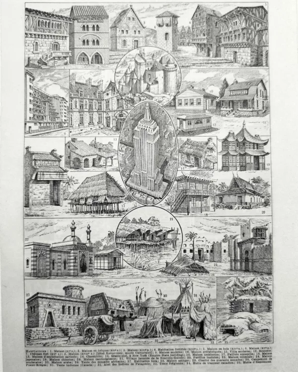 NU11948HAB2-R-habitation-maison Habitations, maisons et habitat, planche encyclopédique originale de 1948