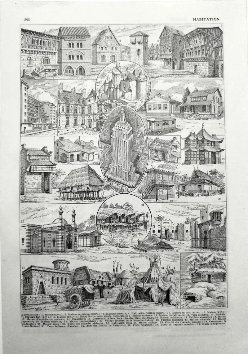 NU11948HAB2-R-habitation-maison Habitations, maisons et habitat, planche encyclopédique originale de 1948
