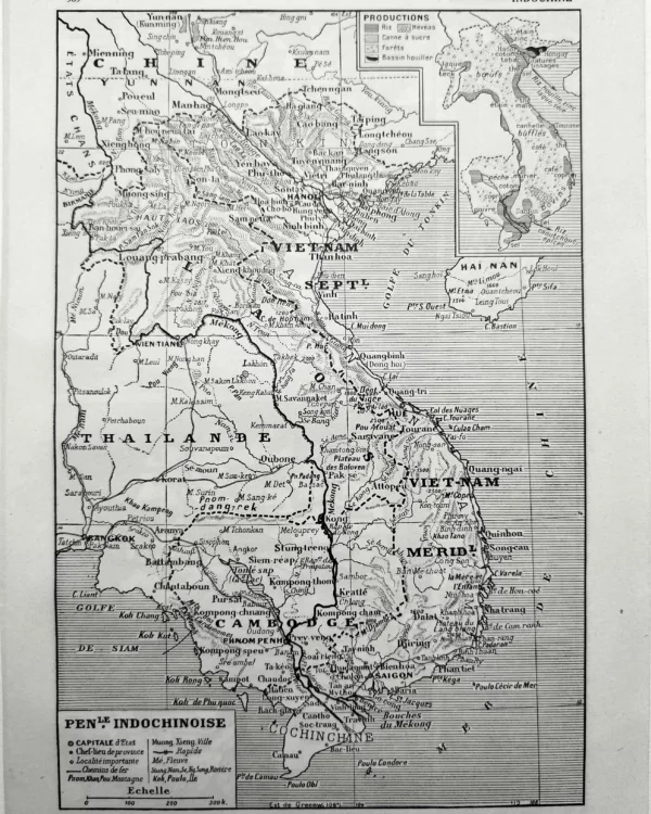 NU11948INDO-R-indochine-carte Indochine en 1948, carte géographique, planche encyclopédique originale