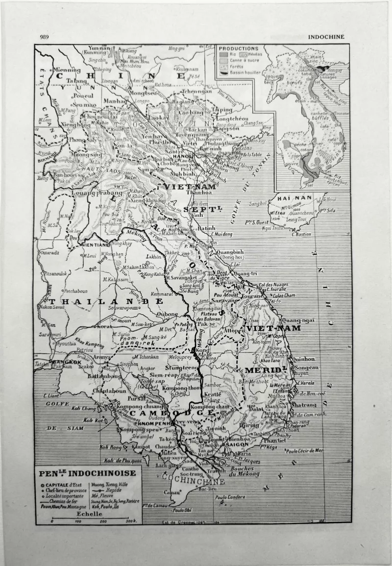 NU11948INDO-R-indochine-carte Indochine en 1948, carte géographique, planche encyclopédique originale