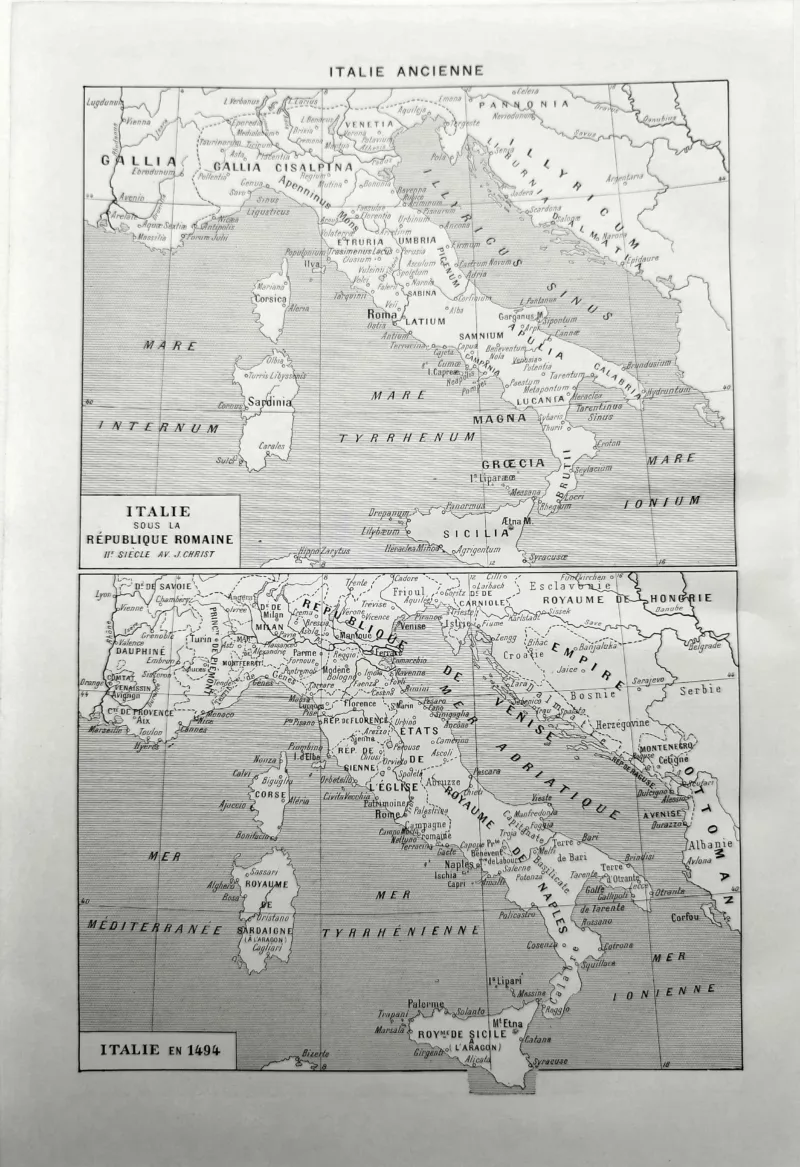 NU11948ITAL-V-Italie-carte Italie en 1948, seconde carte géographique, verso de la planche encyclopédique