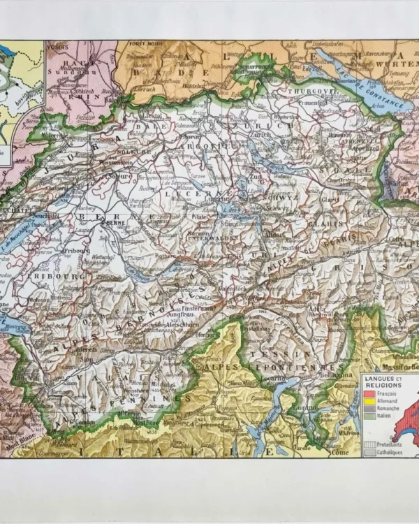 NU21949SUIS-R-suisse-carte-geographie Suisse, carte géographique ancienne de 1949
