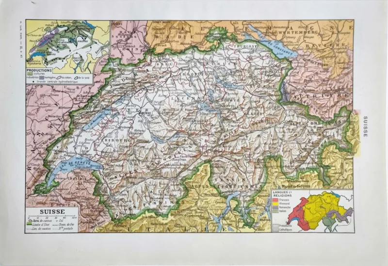 NU21949SUIS-R-suisse-carte-geographie Suisse, carte géographique ancienne de 1949