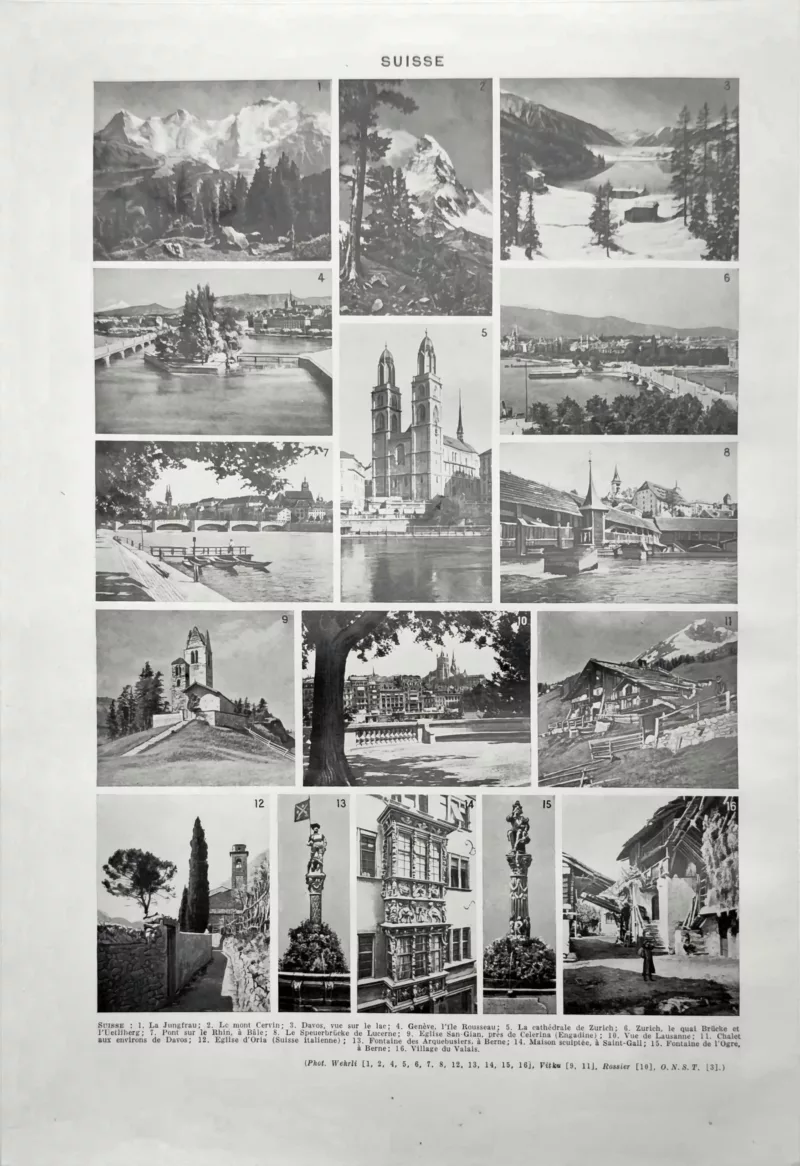 NU21949SUIS-V-suisse-paysages Suisse, paysages et vues géographiques, verso d’une planche ancienne de 1949