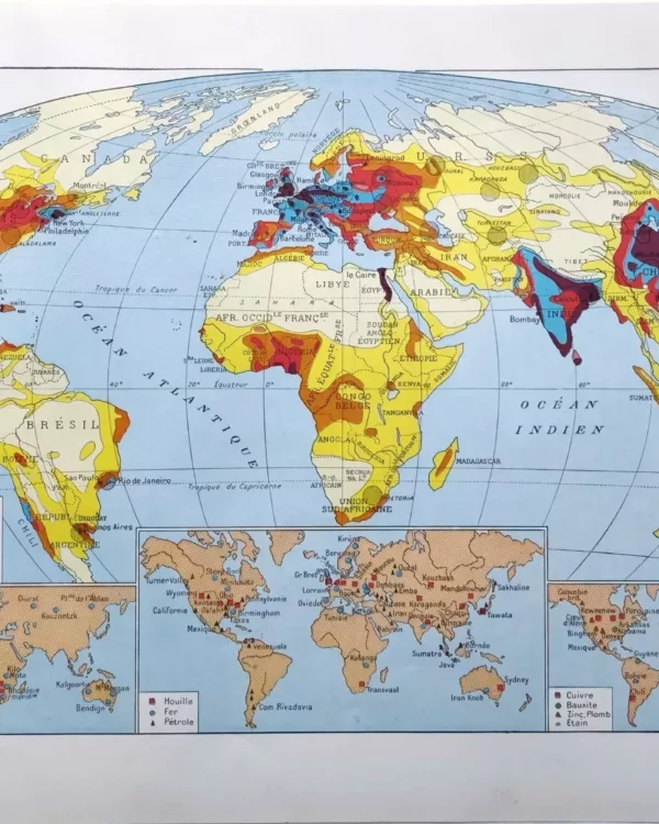 NU21949TERR-R1-Terre-population-ressources La Terre, populations et ressources mondiales, planche géographique de 1949