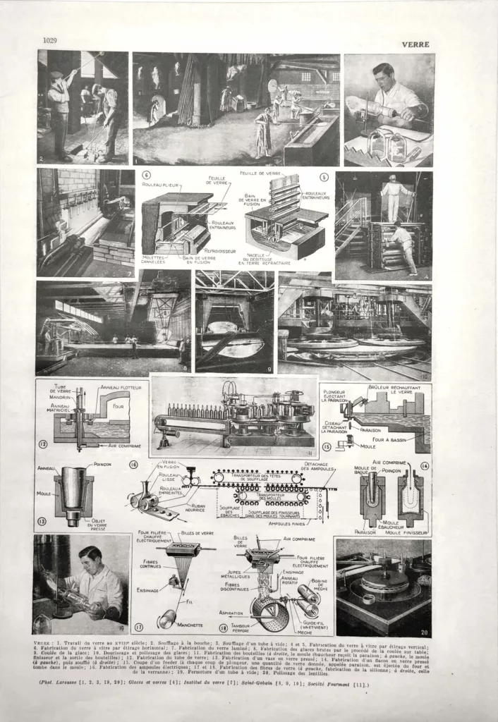Verre et verrerie, fabrication et savoir-faire verrier, planche ancienne de 1949