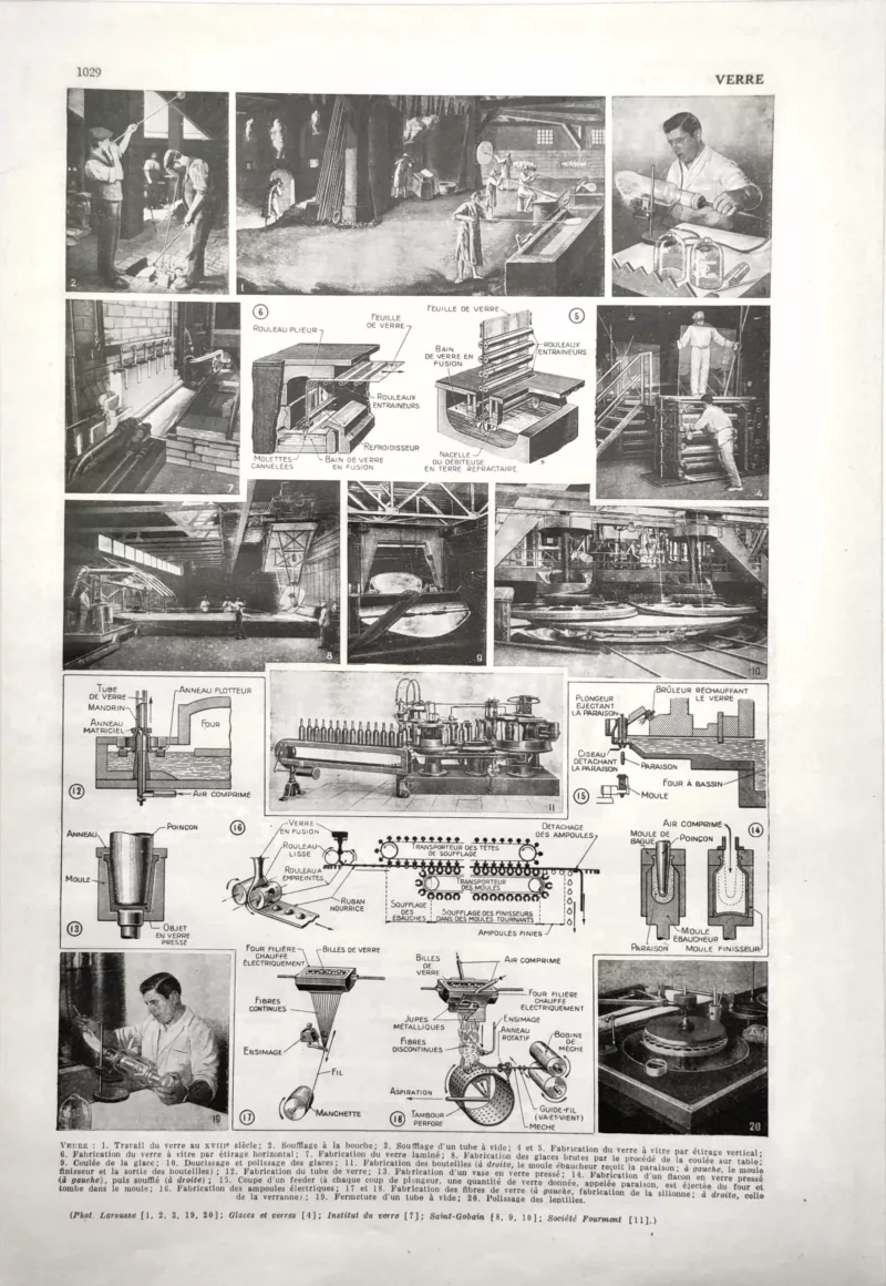 NU21949VERR-R-verre-verrerie Verre et verrerie, fabrication et savoir-faire verrier, planche ancienne de 1949