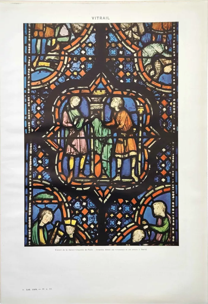 Vitrail, motifs et art du verre coloré, planche ancienne de 1949