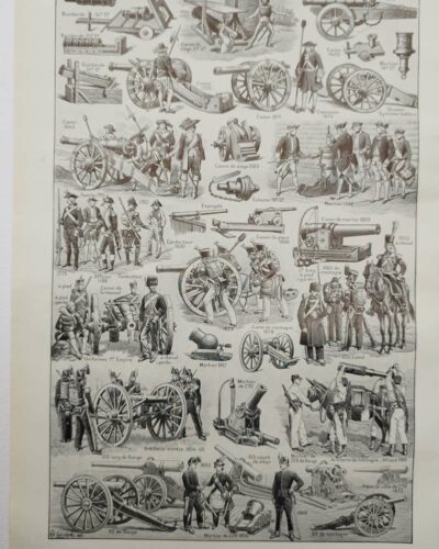 Artillerie, deux planches historiques originales 1948