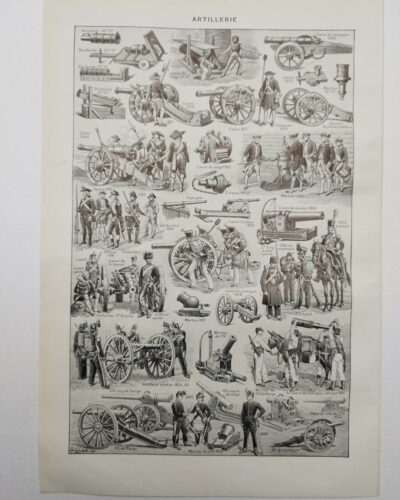 Artillerie, deux planches historiques originales 1948