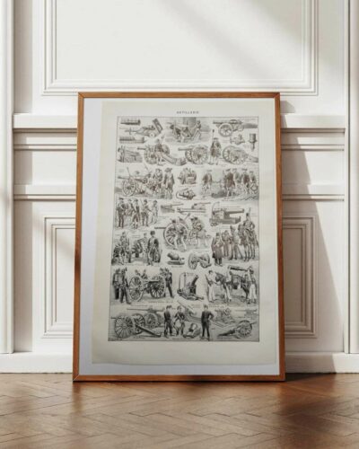 Artillerie, deux planches historiques originales 1948