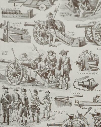 Artillerie, deux planches historiques originales 1948
