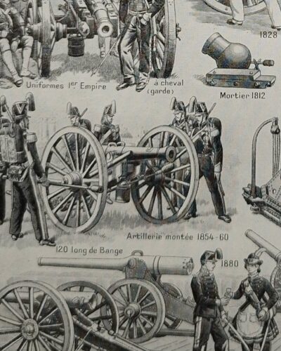 Artillerie, deux planches historiques originales 1948