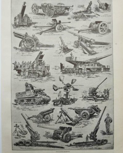 Artillerie, deux planches historiques originales 1948